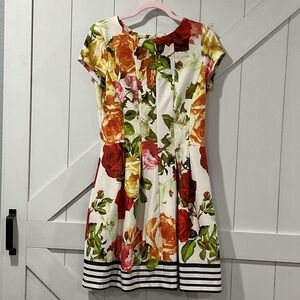 Gabby Skye Multicolor Floral Dress with Striped Hem